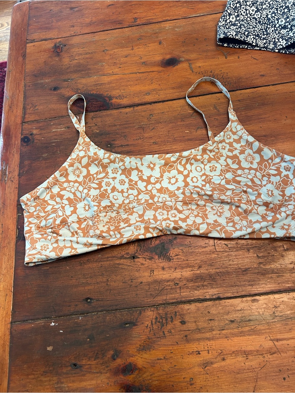 Everlane Floral Spaghetti swim Crop Top - Tan & White
